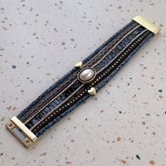 Multi Layered Wrap Cuff Charm Bracelet - Picture 13 of 14